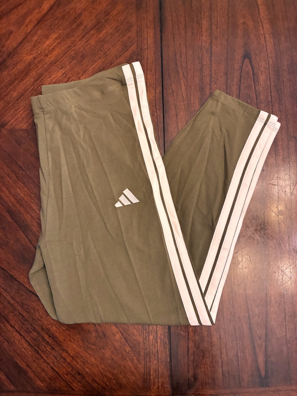 Adidas Women’s 3-Stripes Single Jersey Leggings, Olive Strata/White XLarge